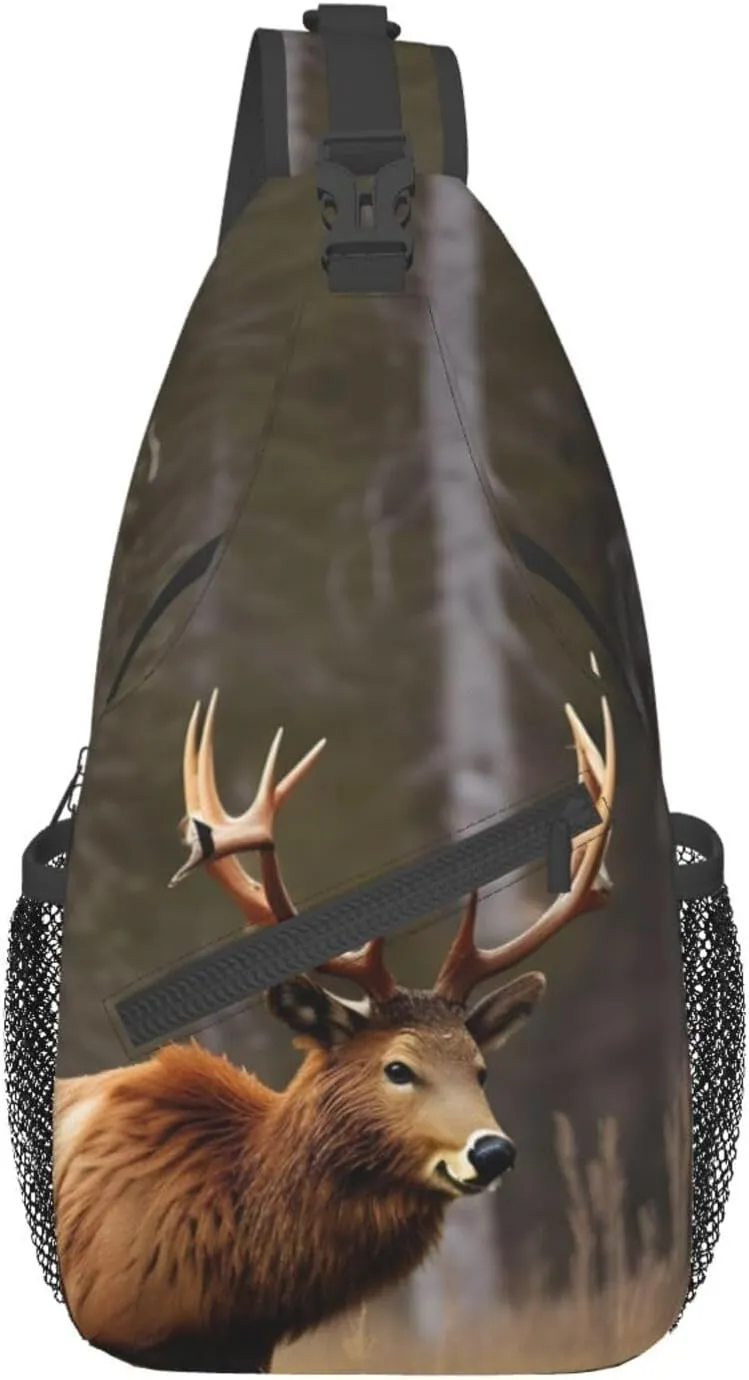 Wildlife Deer Bear Elk High Storage Capacity Chest Bag Diagonally Sling Backpack Crossbody Shoulder Bag For Men Women