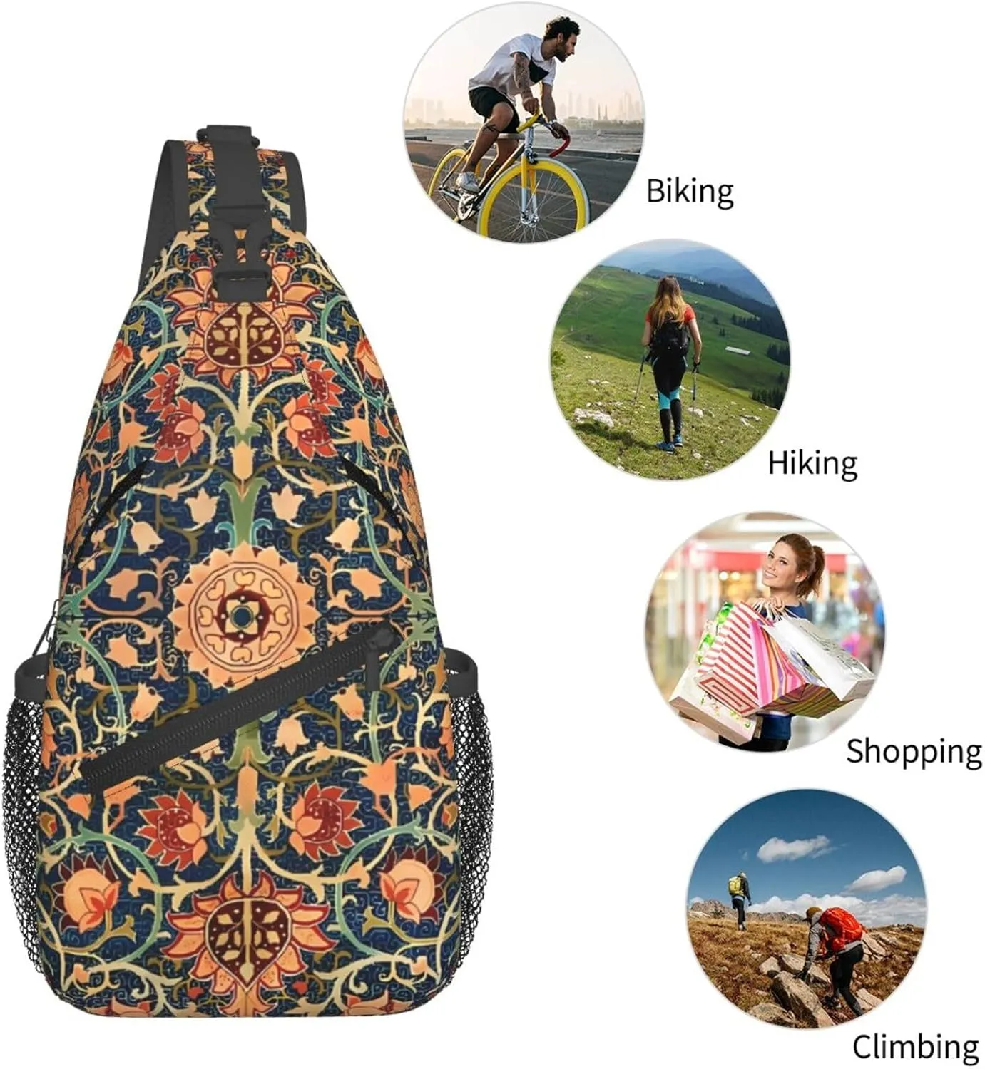William Morris Floral Chest Sling Bag Crossbody Shoulder Backpack Bag Gym Cycling Travel Hiking Daypack Cross Bag