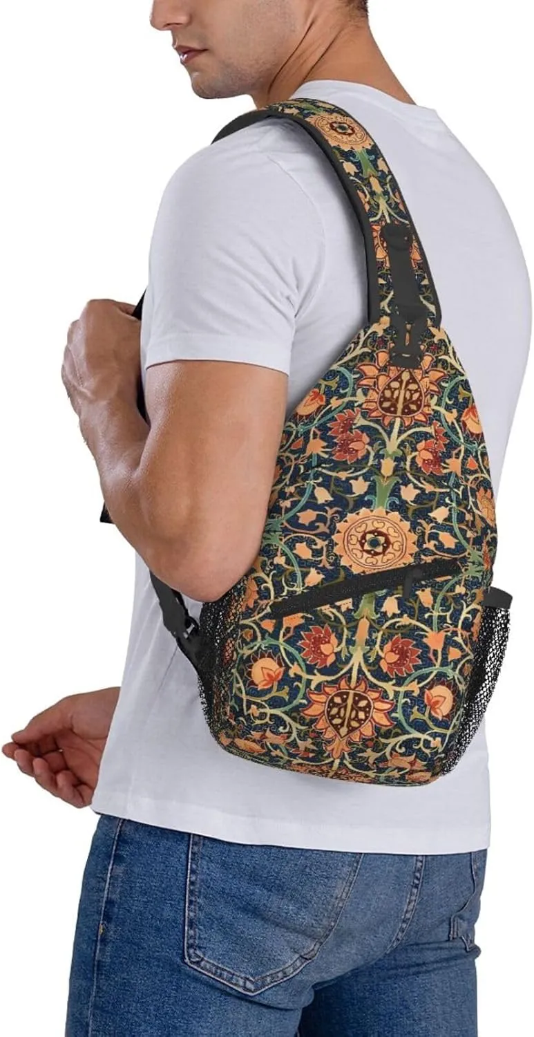 William Morris Floral Chest Sling Bag Crossbody Shoulder Backpack Bag Gym Cycling Travel Hiking Daypack Cross Bag