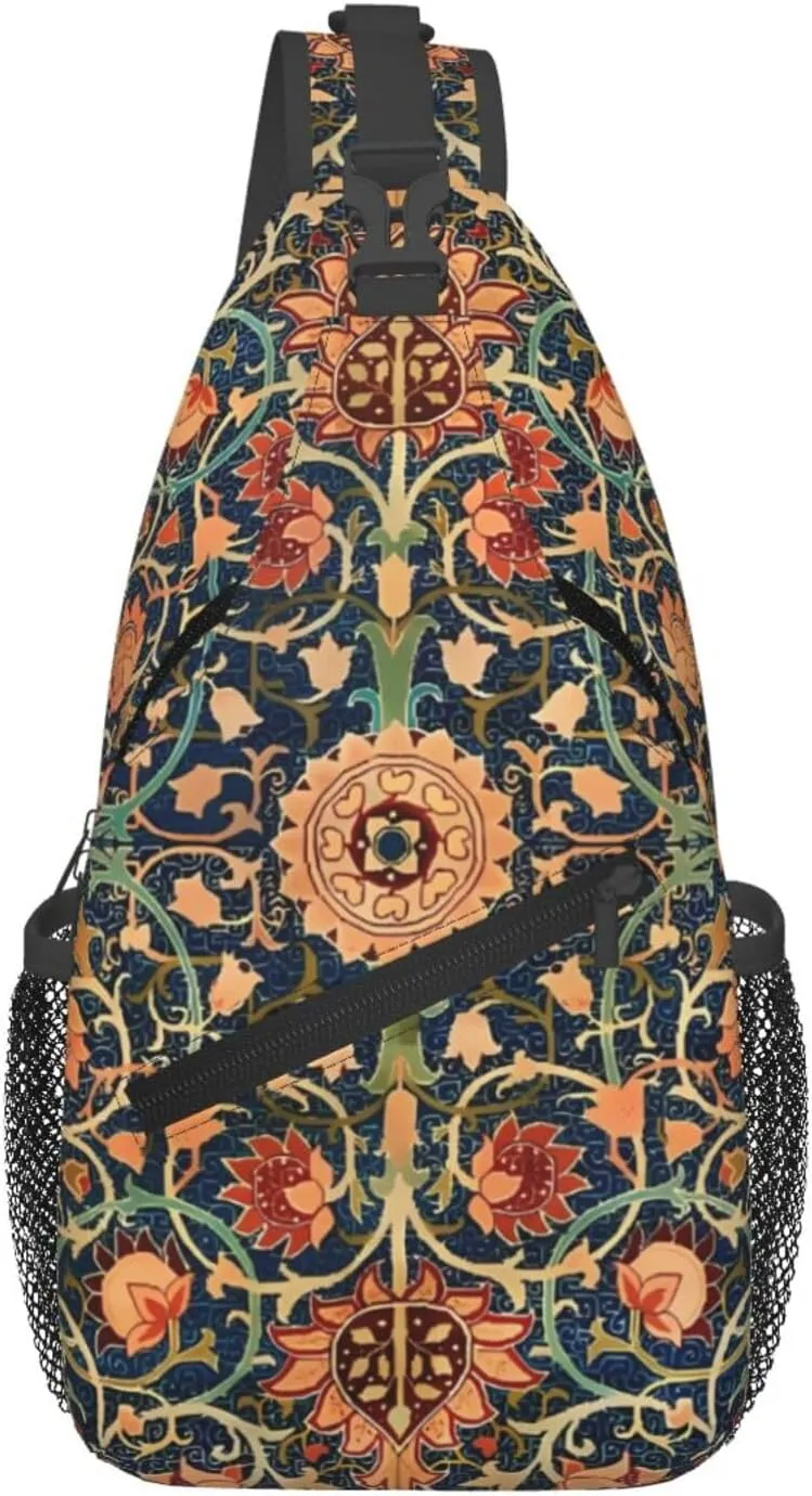 William Morris Floral Chest Sling Bag Crossbody Shoulder Backpack Bag Gym Cycling Travel Hiking Daypack Cross Bag