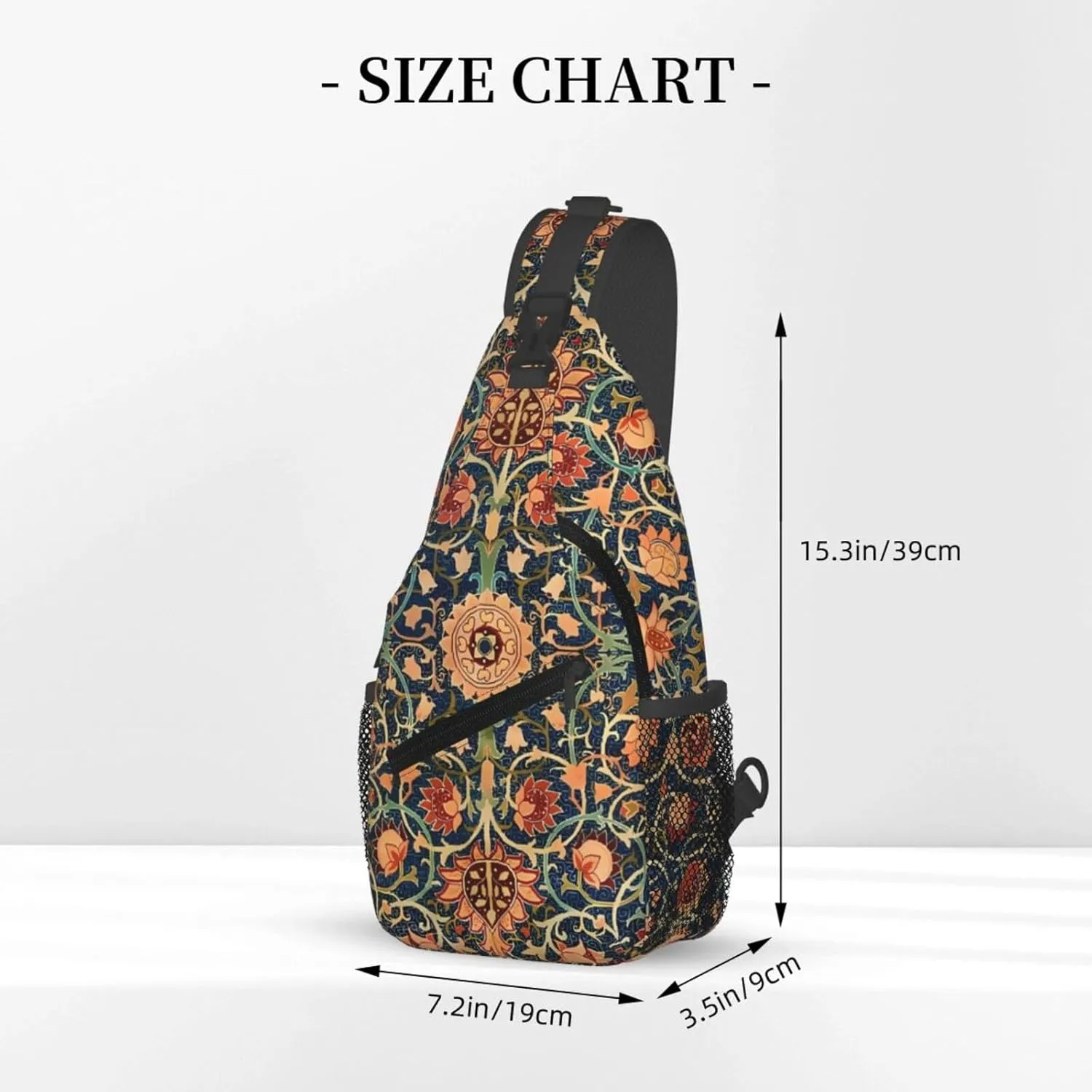 William Morris Floral Chest Sling Bag Crossbody Shoulder Backpack Bag Gym Cycling Travel Hiking Daypack Cross Bag