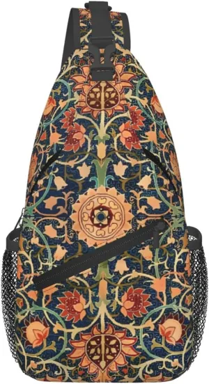 William Morris Floral Chest Sling Bag Crossbody Shoulder Backpack Bag Gym Cycling Travel Hiking Daypack Cross Bag