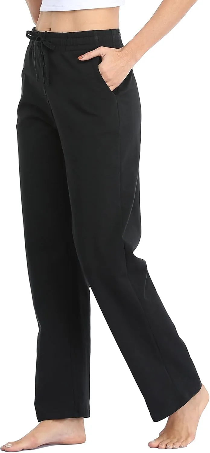 Willit Women's Cotton Sweatpants Open Bottom Yoga Sports Pants Straight Leg Lounge Athletic Pants with Pockets