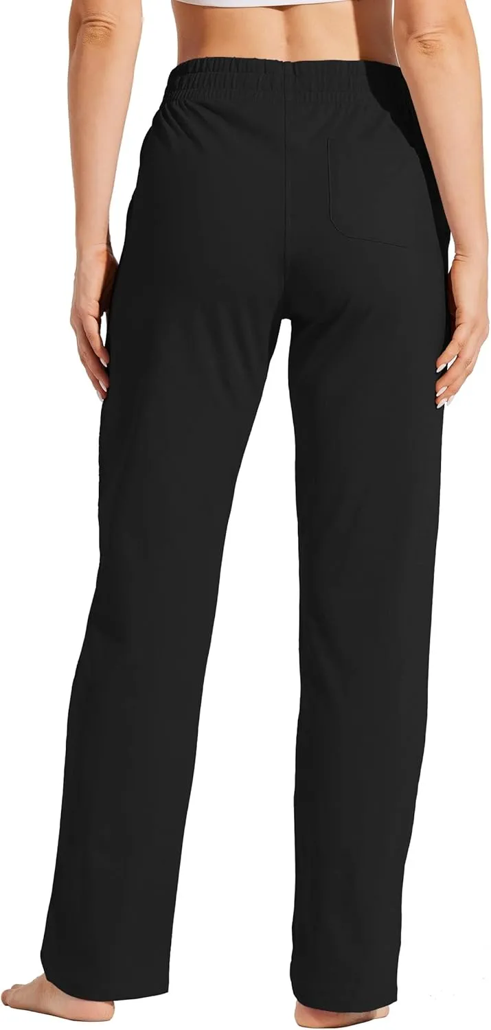 Willit Women's Cotton Sweatpants Open Bottom Yoga Sports Pants Straight Leg Lounge Athletic Pants with Pockets