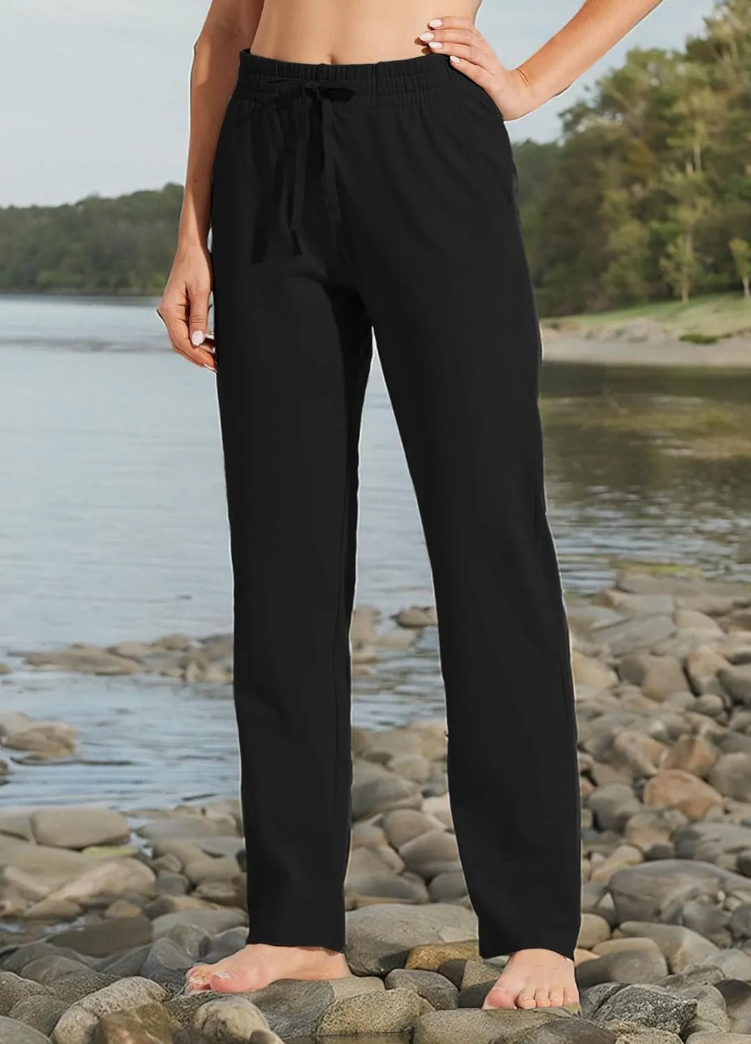 Willit Women's Cotton Sweatpants Open Bottom Yoga Sports Pants Straight Leg Lounge Athletic Pants with Pockets