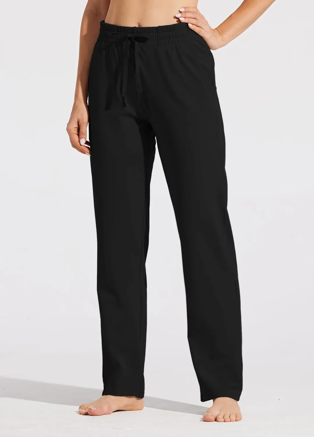Willit Women's Cotton Sweatpants Open Bottom Yoga Sports Pants Straight Leg Lounge Athletic Pants with Pockets