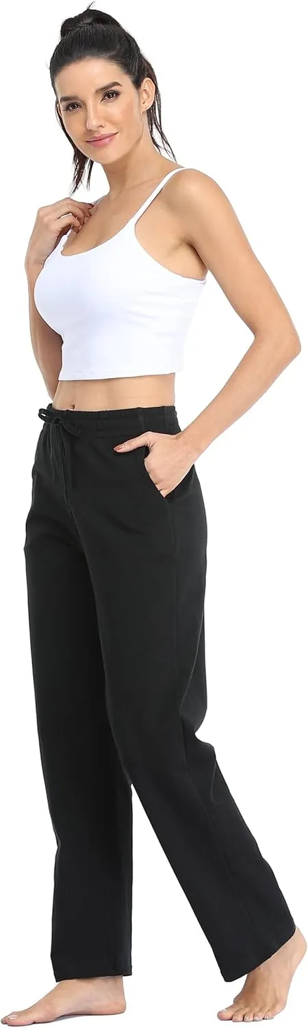 Willit Women's Cotton Sweatpants Open Bottom Yoga Sports Pants Straight Leg Lounge Athletic Pants with Pockets