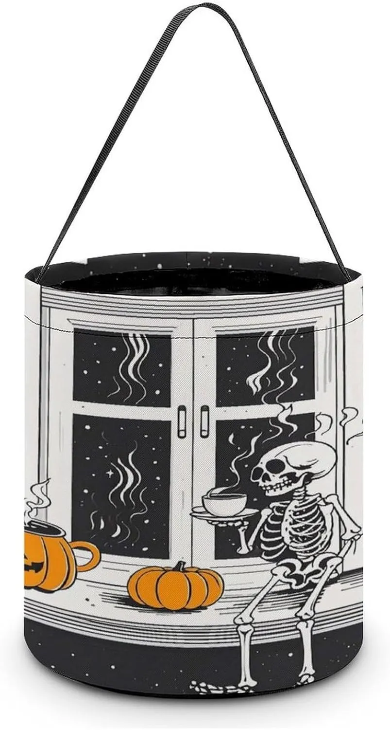 Windowsill Coffee Halloween Tote Candy Bag Candy Basket Candy Bucket Gift Bag for Halloween Party
