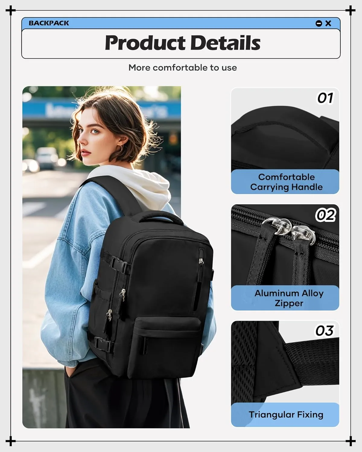winspansy Carry on Travel Backpack for Women Men Lightweight Business Gym Laptop Work Backpack Airport Frontier Airlines Personal Item Bag Flight Approved Mochilas de Viaje Black