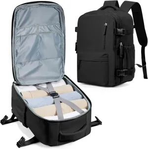 winspansy Carry on Travel Backpack for Women Men Lightweight Business Gym Laptop Work Backpack Airport Frontier Airlines Personal Item Bag Flight Approved Mochilas de Viaje Black