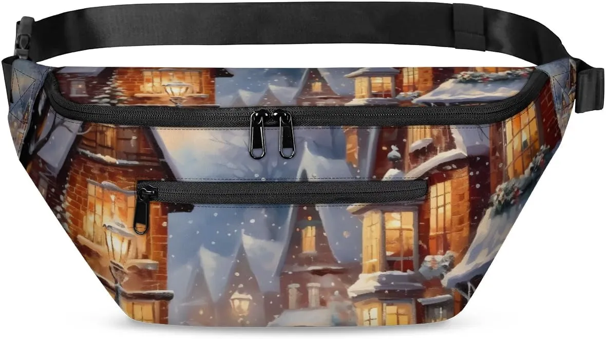 Winter Village Sling Bag Crossbody Backpack Chest Daypack for Women Sport Travel Hiking Casual Bag Multipurpose Waist Pack With Zipper Closure Adjustable Strap Shoulder Bag