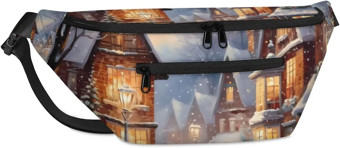 Winter Village Sling Bag Crossbody Backpack Chest Daypack for Women Sport Travel Hiking Casual Bag Multipurpose Waist Pack With Zipper Closure Adjustable Strap Shoulder Bag