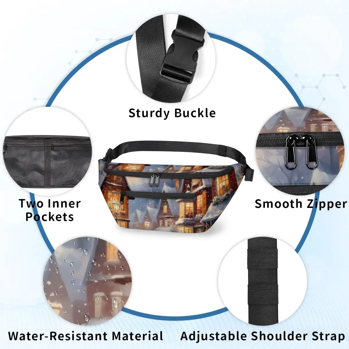 Winter Village Sling Bag Crossbody Backpack Chest Daypack for Women Sport Travel Hiking Casual Bag Multipurpose Waist Pack With Zipper Closure Adjustable Strap Shoulder Bag