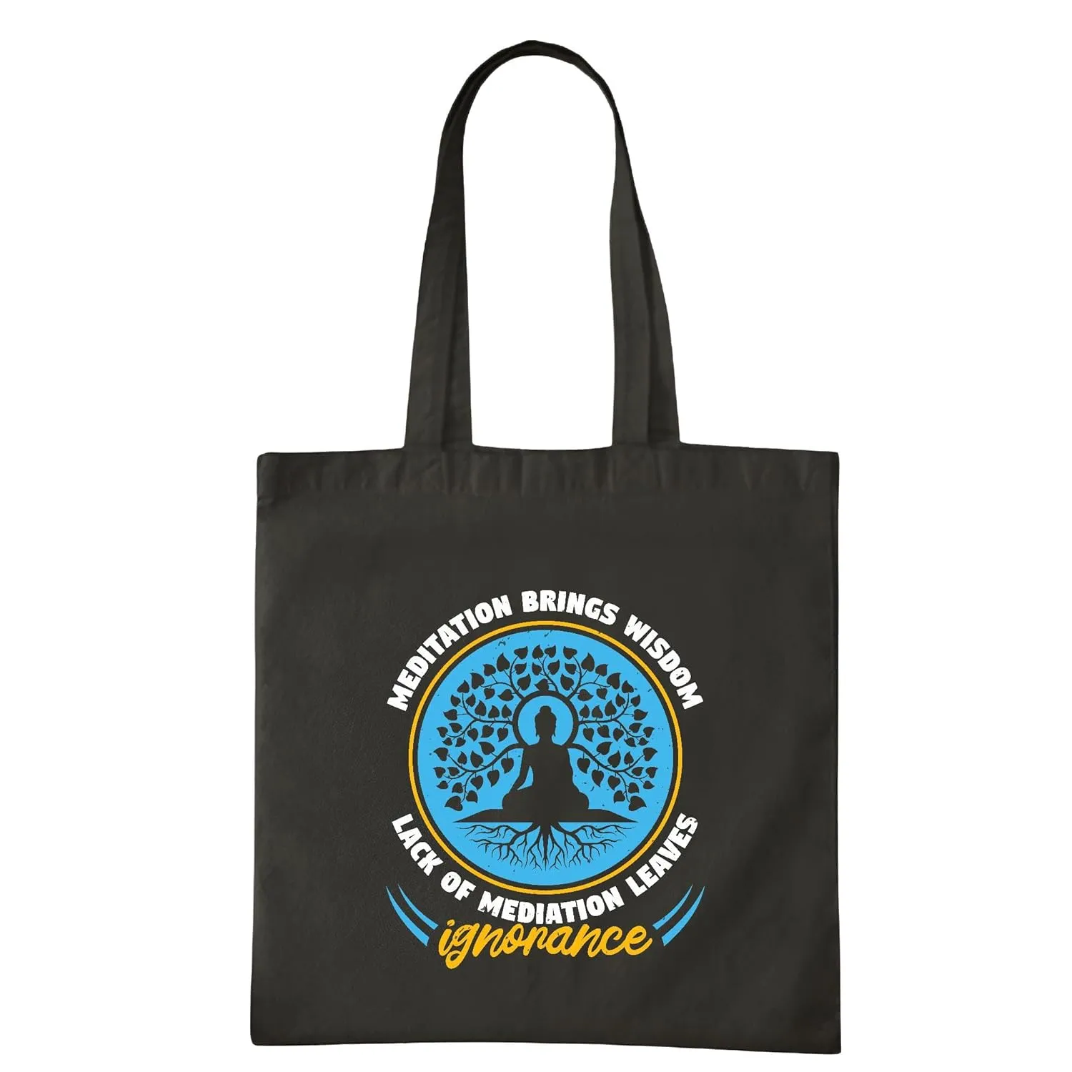 Wisdom Through Meditation Gain Insight and Stop Ignorance Ideal Gift for Meditators Navy Black Multicolor Canvas Tote Bag