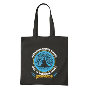Wisdom Through Meditation Gain Insight and Stop Ignorance Ideal Gift for Meditators Navy Black Multicolor Canvas Tote Bag