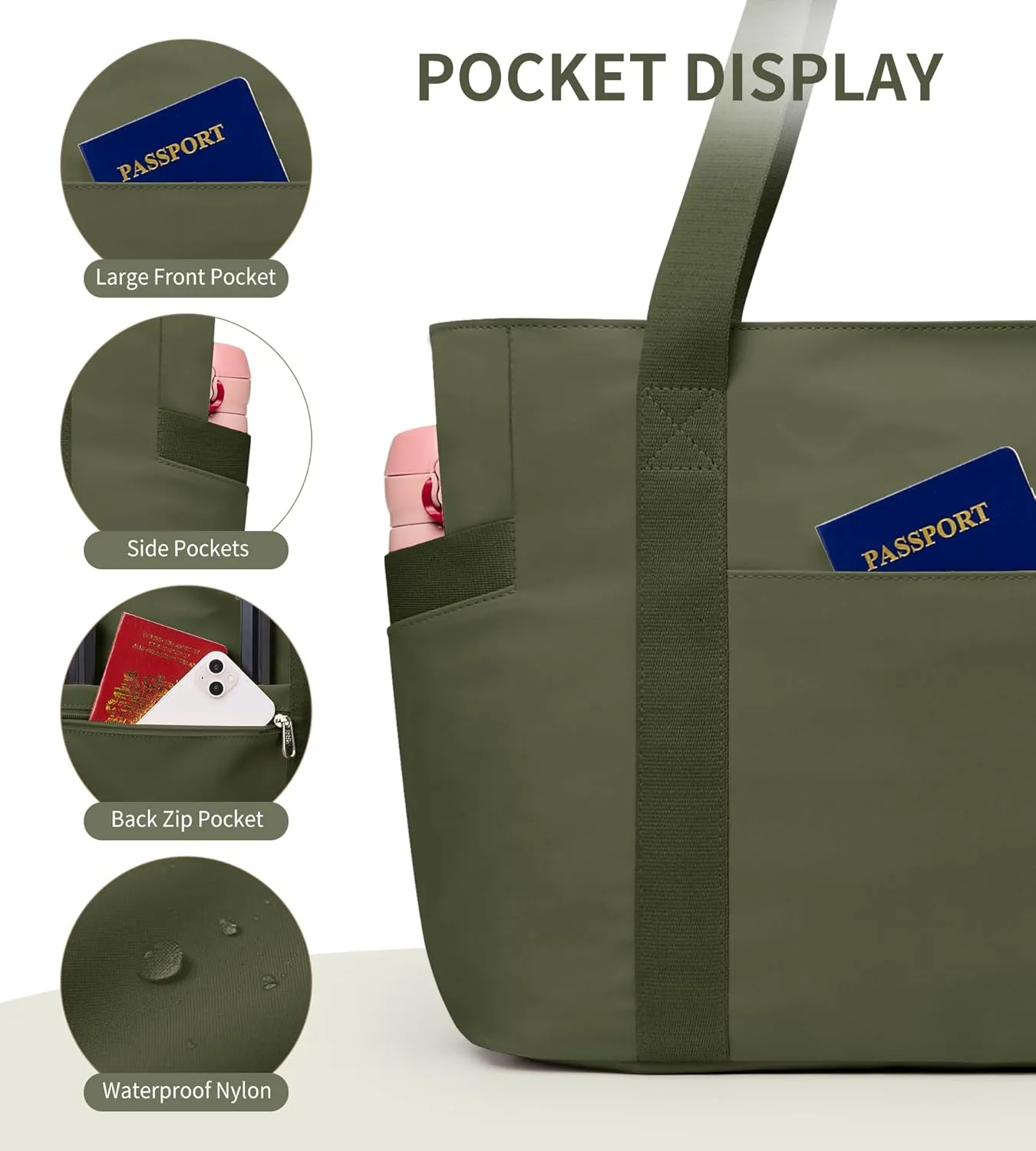 WLLWOO Large Work Tote Bag for Women with 15.6" Laptop Compartment & Trolley Sleeve for Travel Daily Nurse Gym