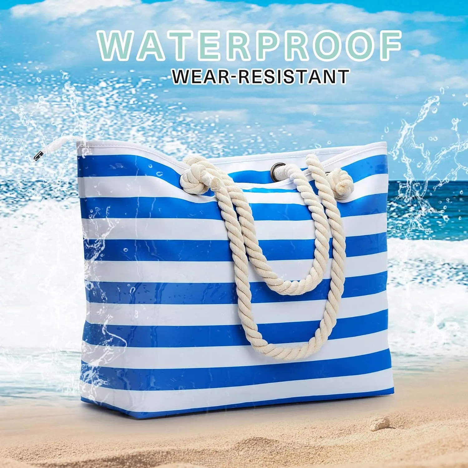 WLLWOO WLLWOO Beach Bags for Women, Extra Large Waterproof Sandproof Tote, Swim Pool Vacation Totes