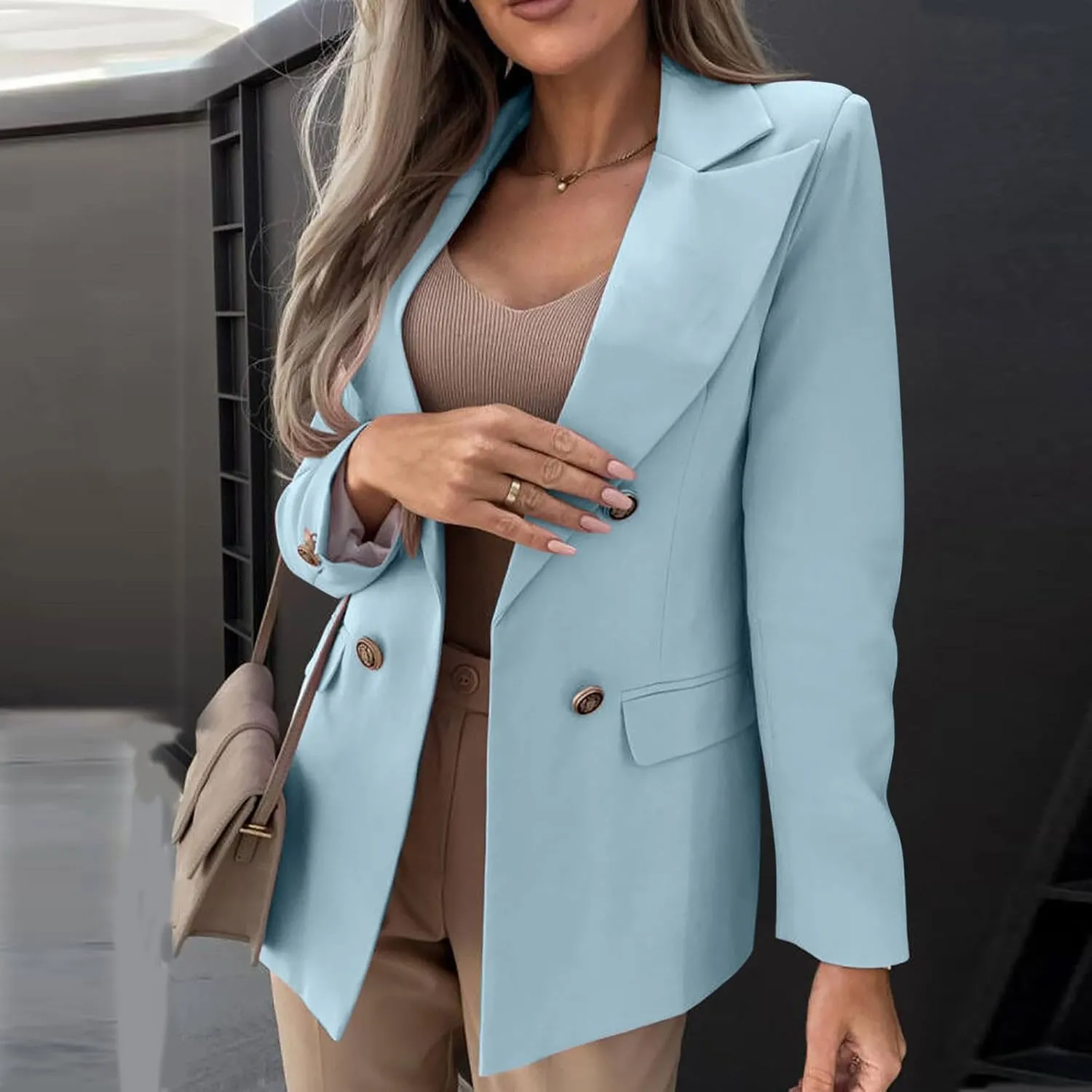 Women Business Casual Blazer Fashion Long Sleeve Lapel Work Suit Jacket Fall Open Front with Lined Outwears