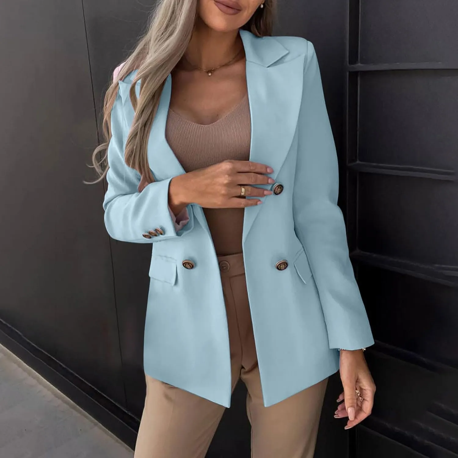 Women Business Casual Blazer Fashion Long Sleeve Lapel Work Suit Jacket Fall Open Front with Lined Outwears