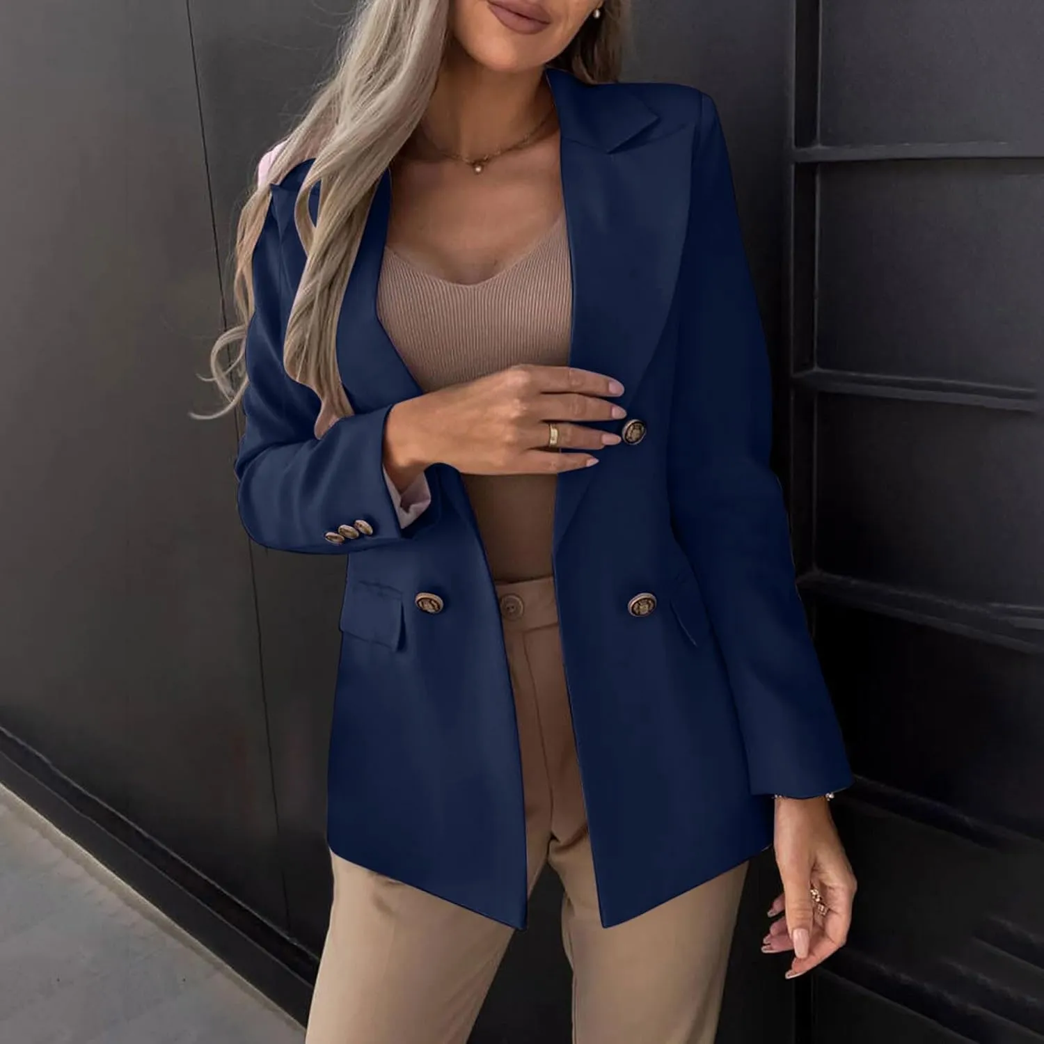 Women Business Casual Blazer Fashion Long Sleeve Lapel Work Suit Jacket Fall Open Front with Lined Outwears