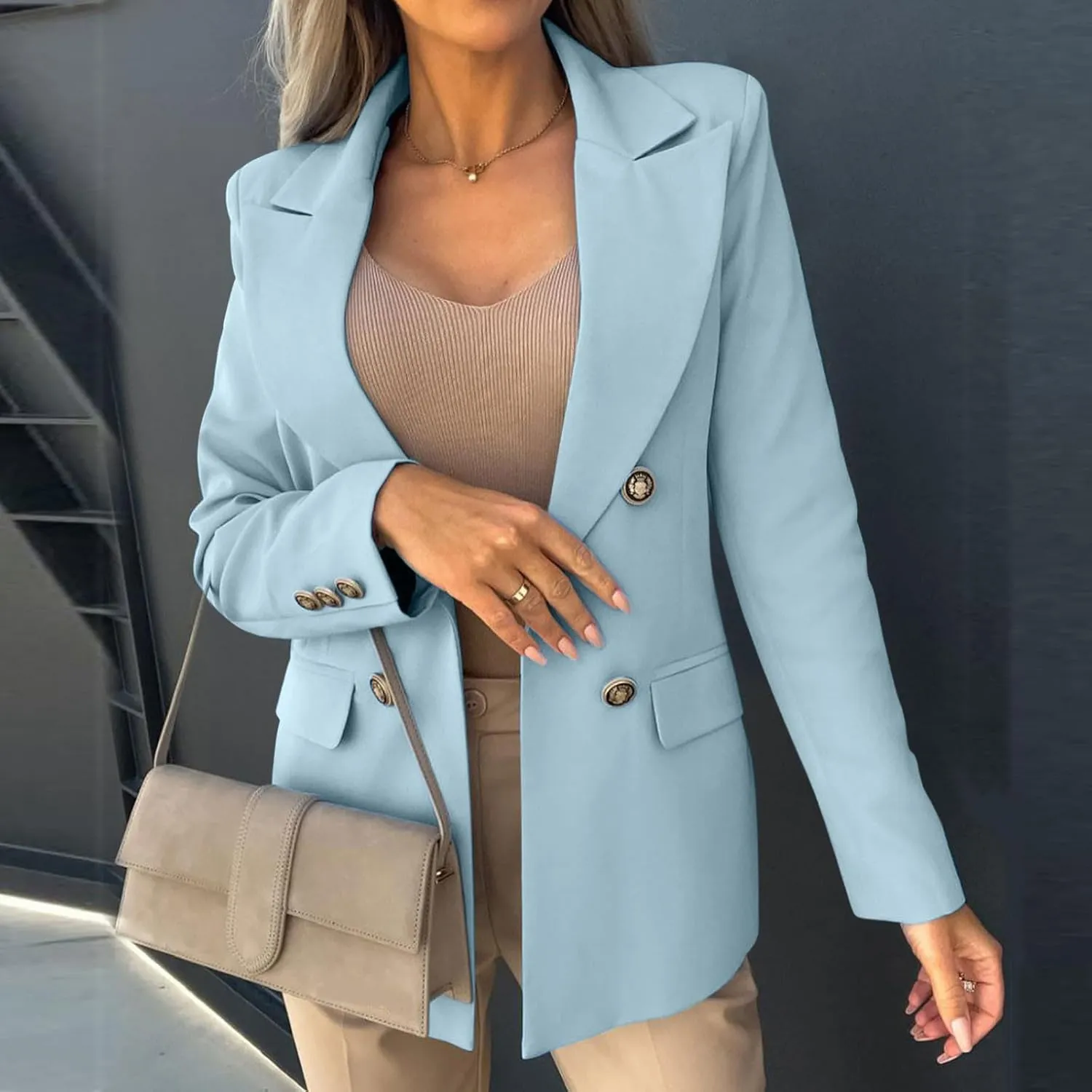 Women Business Casual Blazer Fashion Long Sleeve Lapel Work Suit Jacket Fall Open Front with Lined Outwears