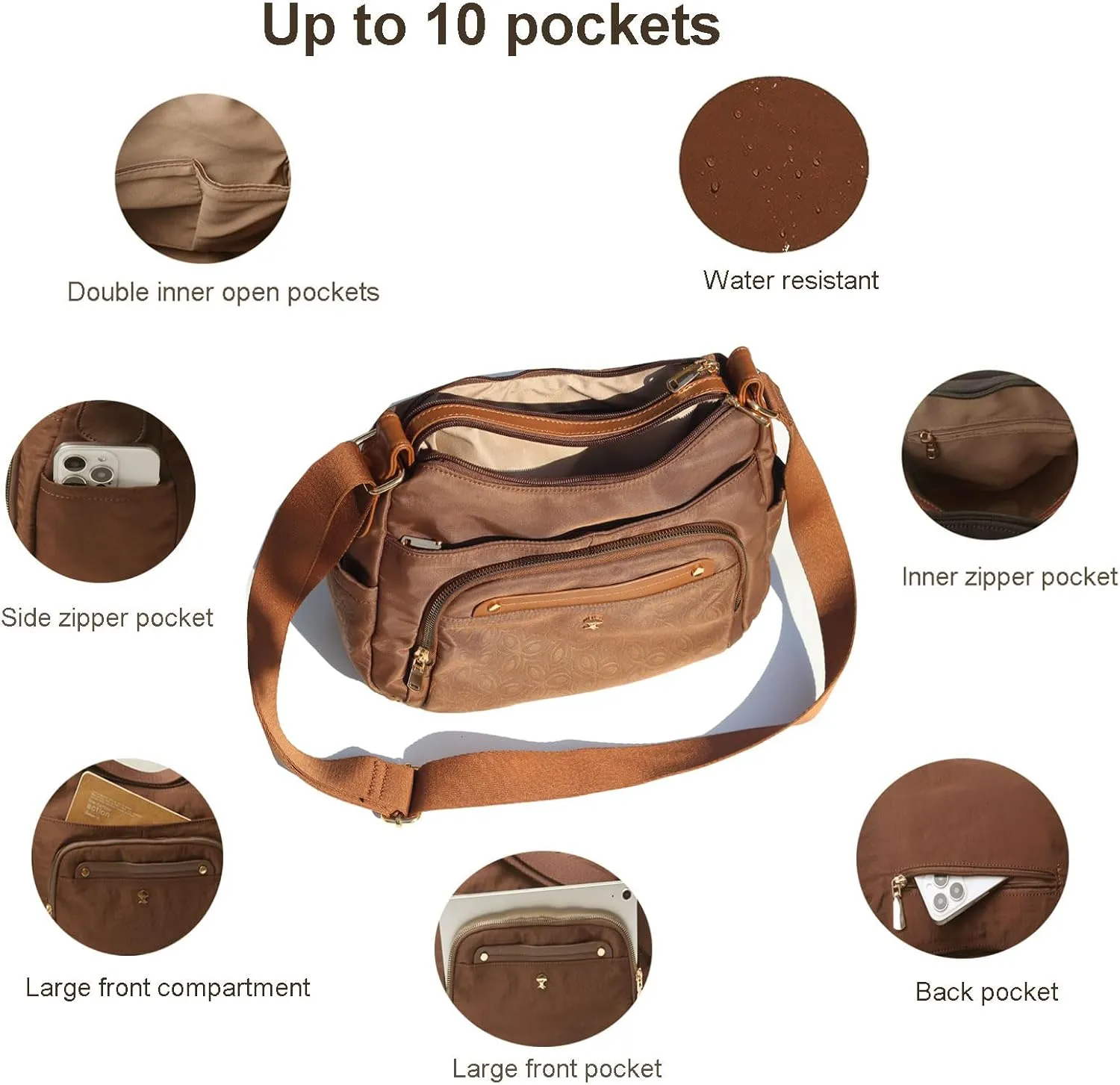 Women Crossbody Bag Shoulder Handbag Multiple Pockets Bag Ladies Messenger Bag Purse Fashion Tote