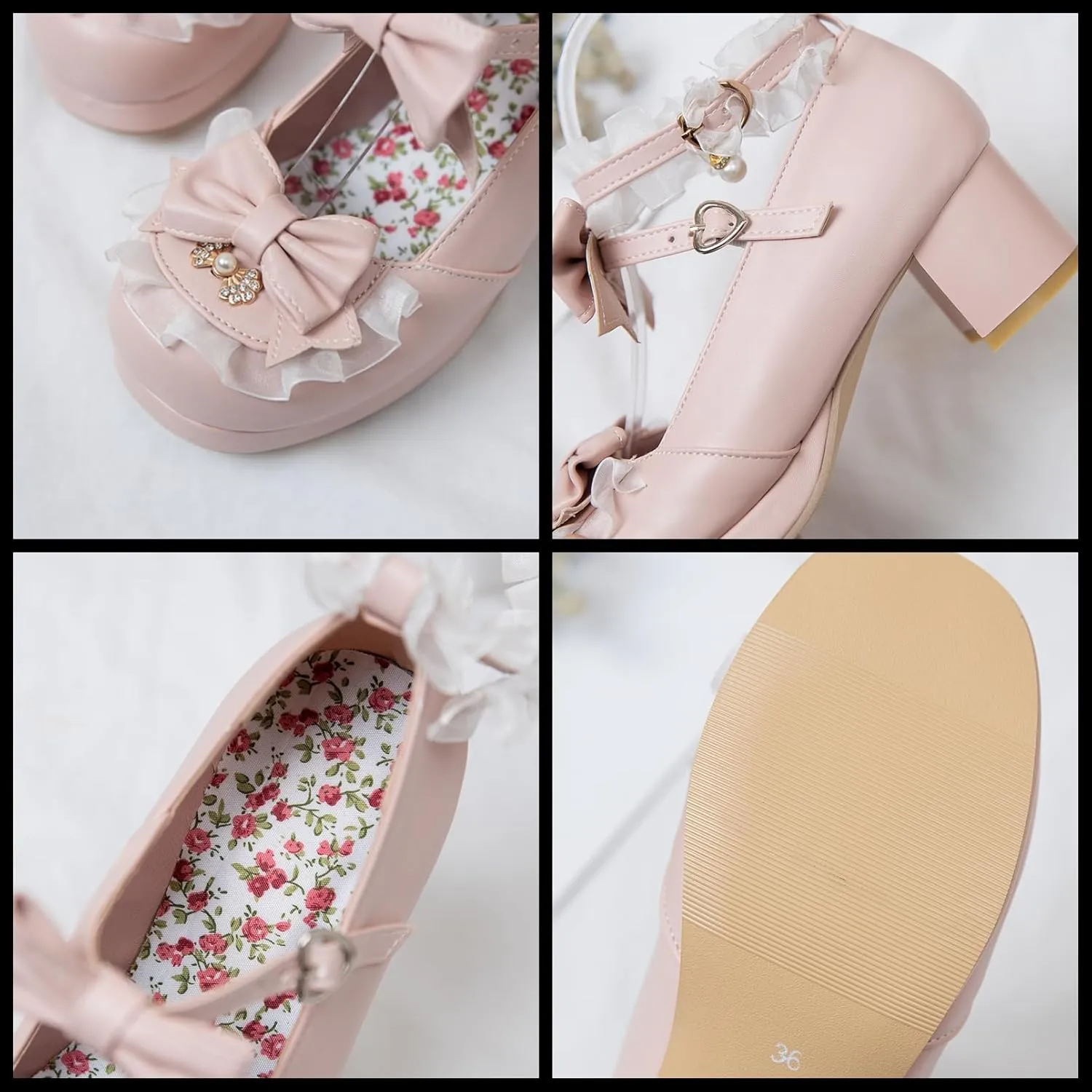 Women Cute Lolita Shoes Platform Mary Janes Kawaii Strappy Ankle Strap Sweet Pumps Lace Cross Tied Dress Pumps