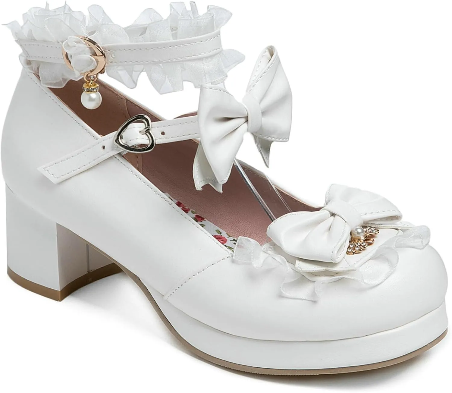Women Cute Lolita Shoes Platform Mary Janes Kawaii Strappy Ankle Strap Sweet Pumps Lace Cross Tied Dress Pumps