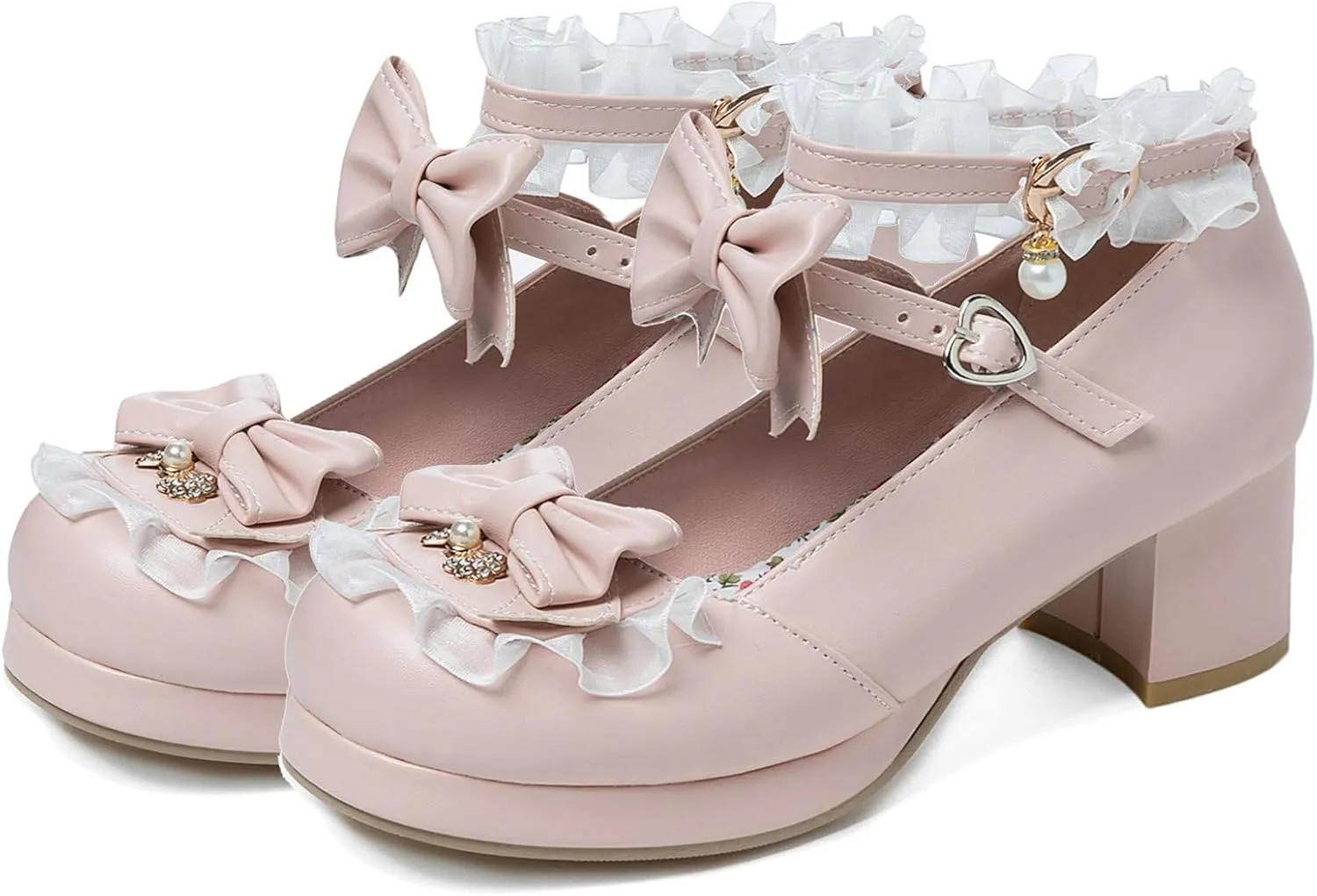 Women Cute Lolita Shoes Platform Mary Janes Kawaii Strappy Ankle Strap Sweet Pumps Lace Cross Tied Dress Pumps