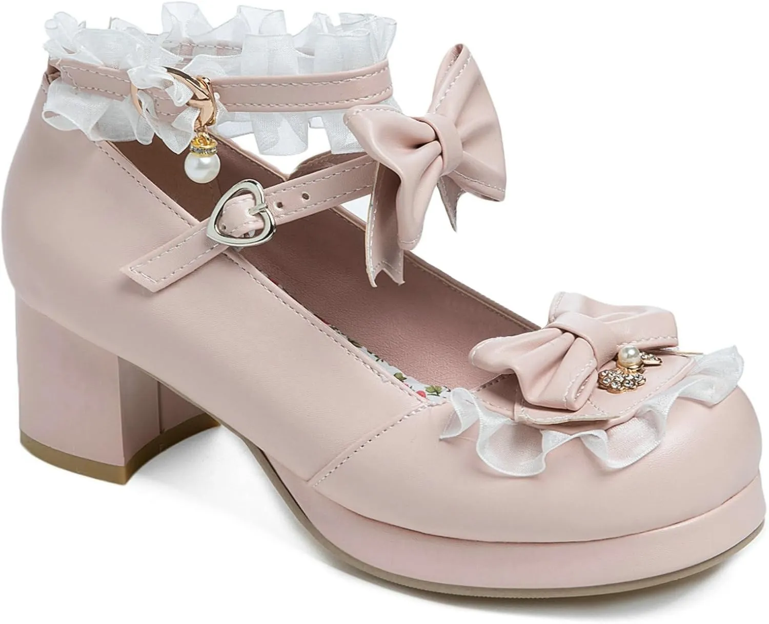 Women Cute Lolita Shoes Platform Mary Janes Kawaii Strappy Ankle Strap Sweet Pumps Lace Cross Tied Dress Pumps