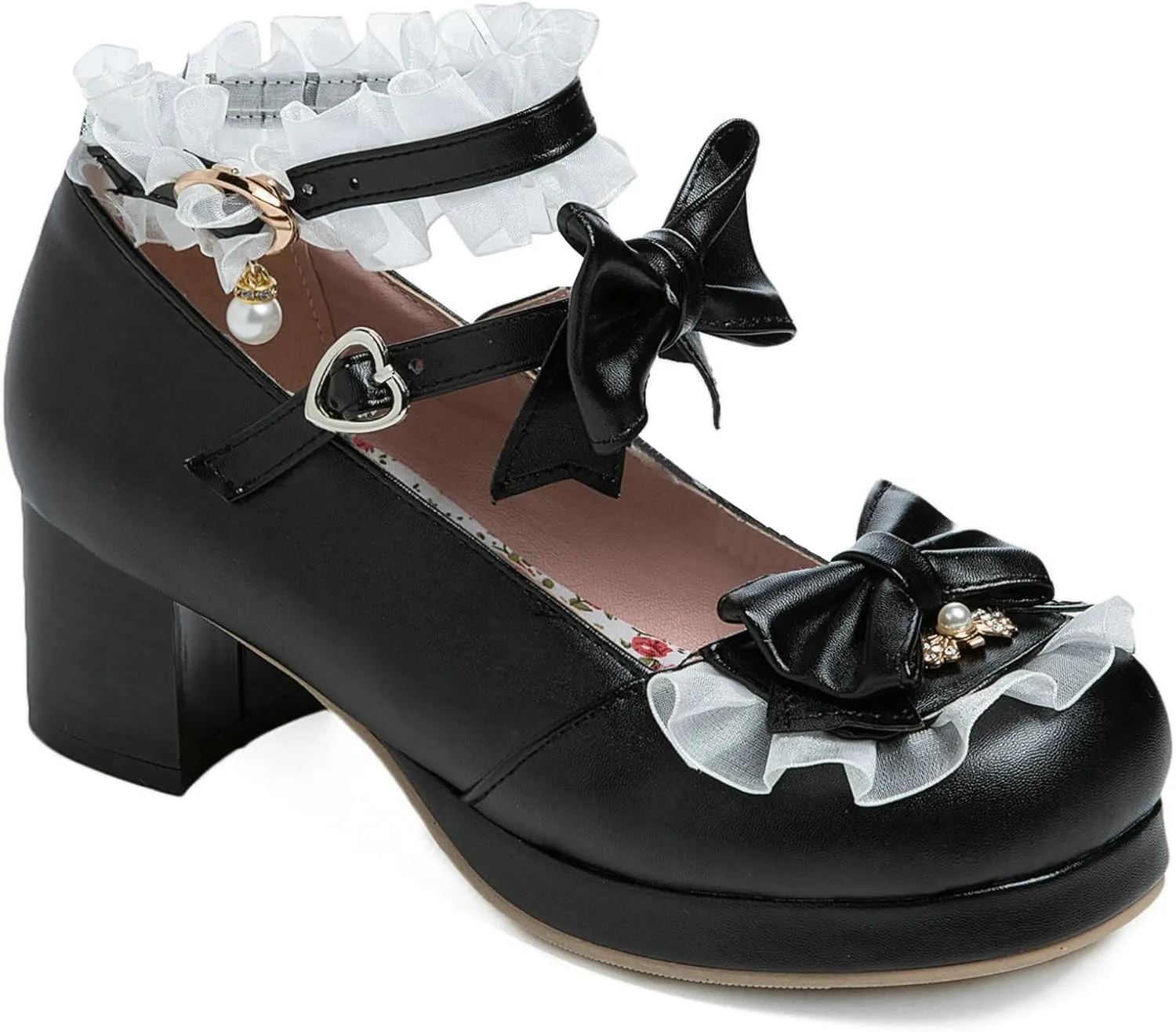 Women Cute Lolita Shoes Platform Mary Janes Kawaii Strappy Ankle Strap Sweet Pumps Lace Cross Tied Dress Pumps