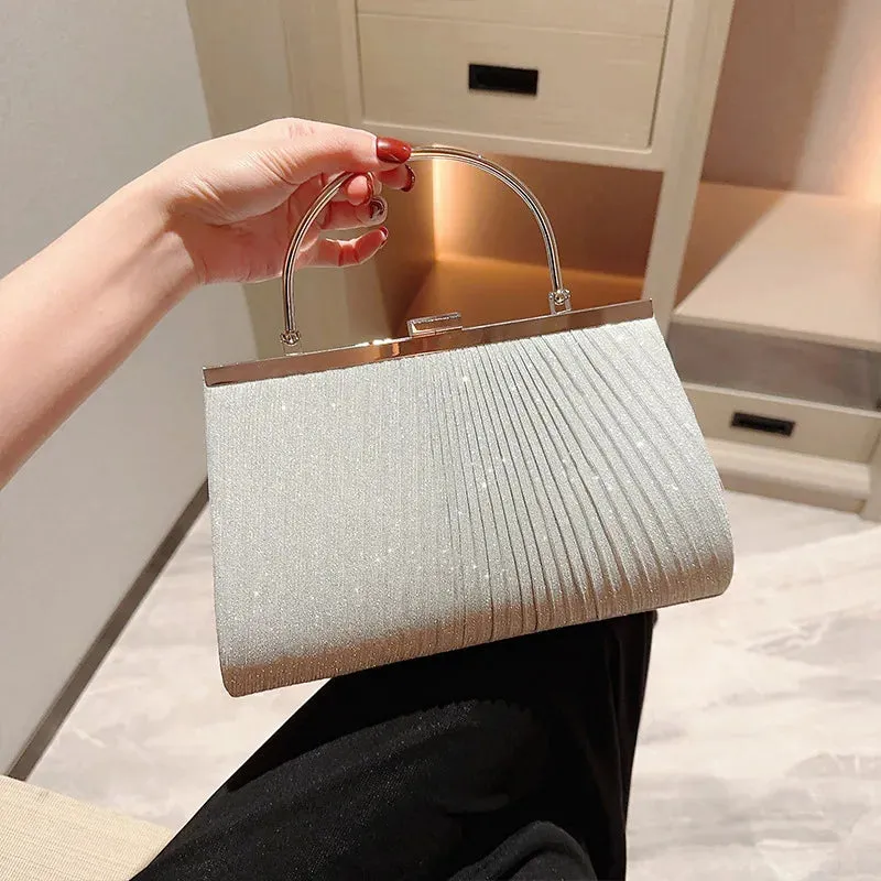 Women Glitter Handbag Luxury Apricot Evening Clutch Bag Party Chain Shoulder Bag Female Wedding Dinner Purse Silver Bag  ZD01