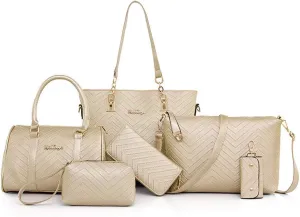Women Handbags Set 6 Pcs PU Leather Top Handle Purse Shoulder Crossbody Bag Sets
