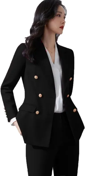 Women' Suit 2 Piece Double Breasted Blazer Pants Suit Set for Wedding Business Pantsuit for Work