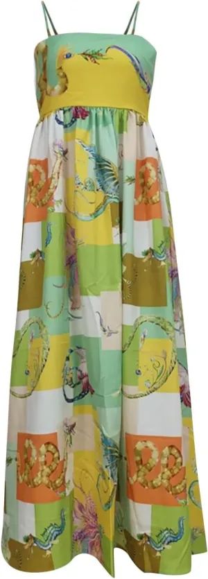 Women Tie Shoulder Graphic Boho Maxi Dresses Sleeveless Flowy A Line Dress Summer Vocation Graffiti Vacation Sundress