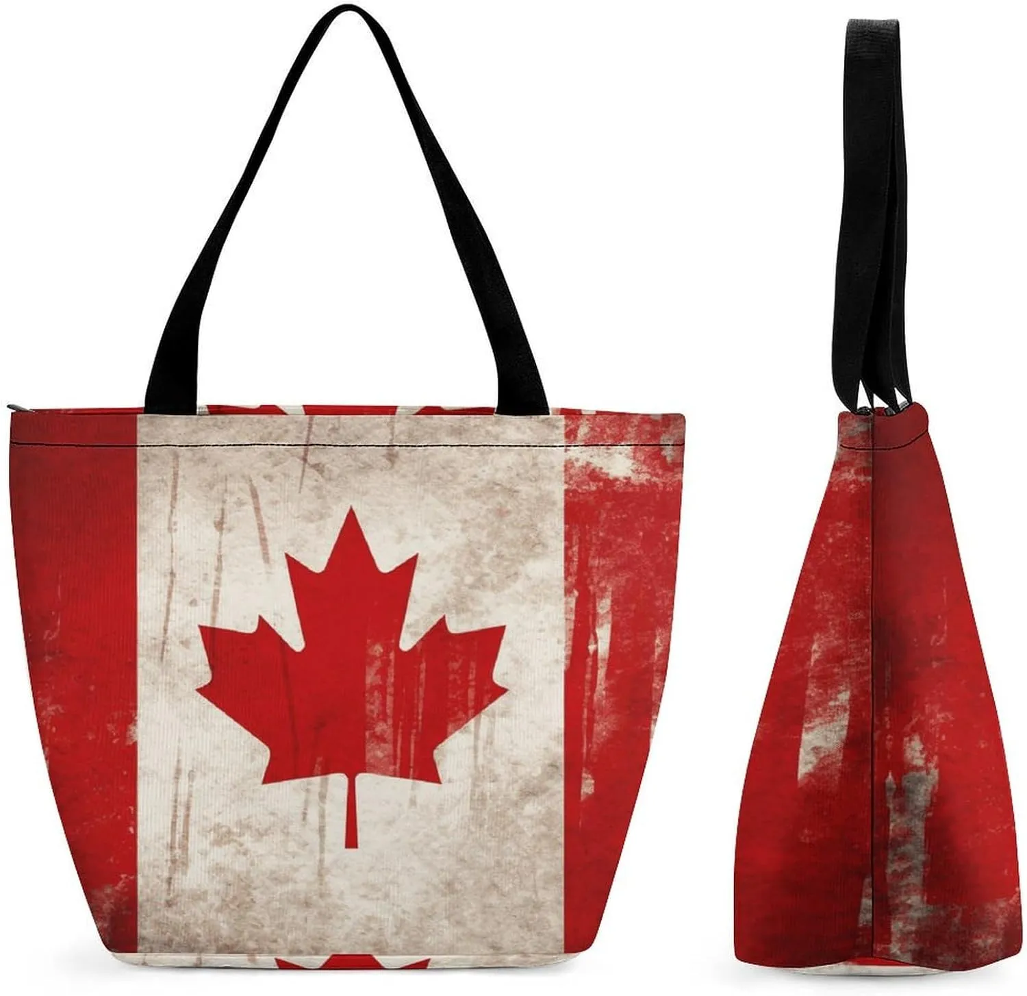 Women Tote Bags with Handles Retro Canada Flag Shoulder Bag with Zipper Handbags Shopping Bags Travel Bag Beach Bag Reusable Grocery Bag for Swim Holiday Gift