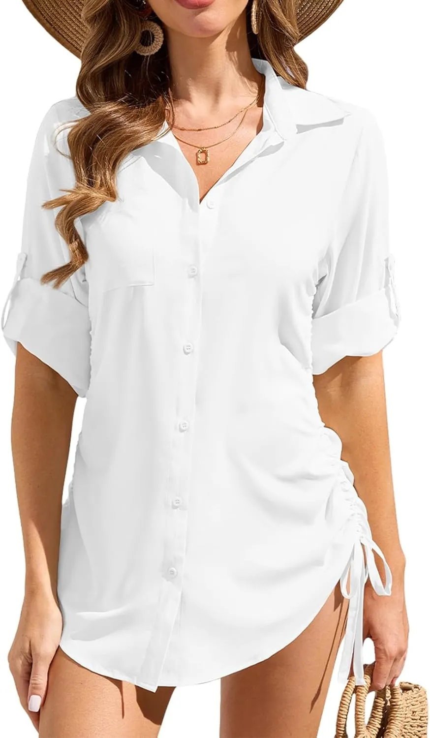 Womens Bathing Suit Cover Ups Swimsuit Coverup UPF 50 Long Sleeve UV Sun Protection Shirts Button Down Dress Shirt