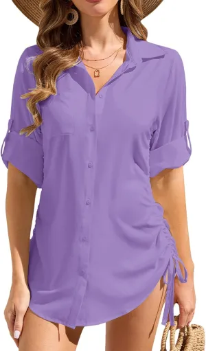 Womens Bathing Suit Cover Ups Swimsuit Coverup UPF 50 Long Sleeve UV Sun Protection Shirts Button Down Dress Shirt