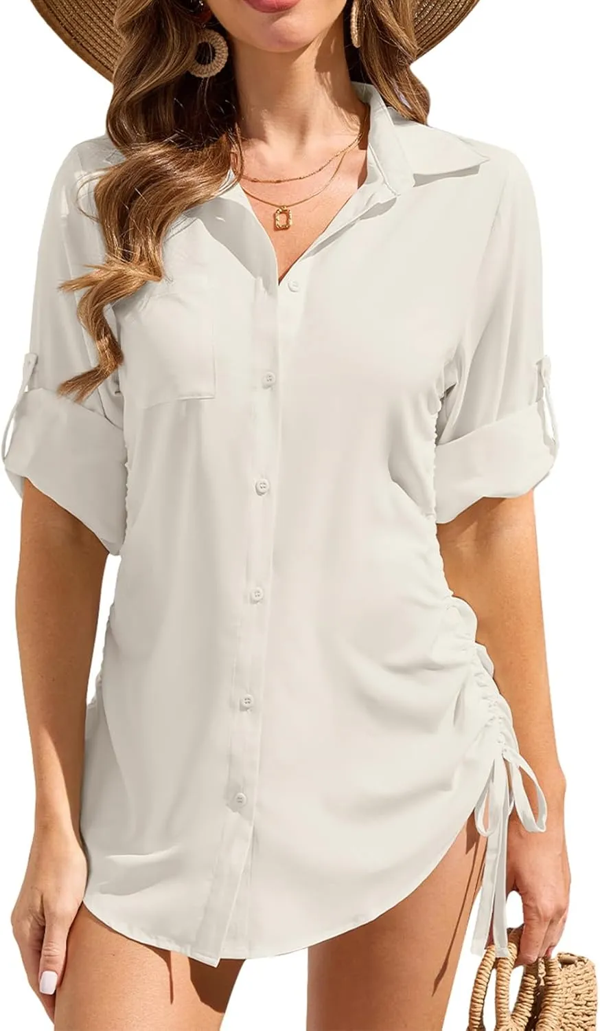 Womens Bathing Suit Cover Ups Swimsuit Coverup UPF 50 Long Sleeve UV Sun Protection Shirts Button Down Dress Shirt