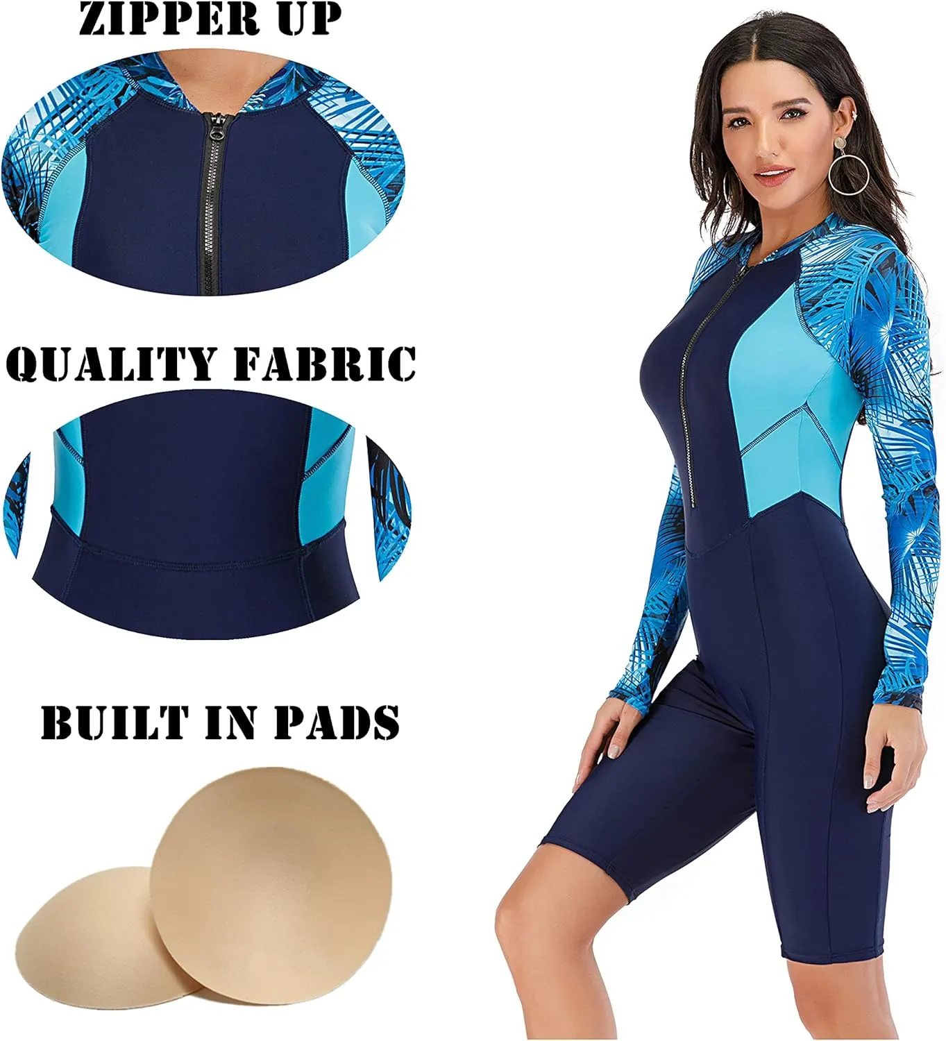Womens Boyleg One Piece Swimsuit Athletic Swimwear Long Sleeve Sun Protection Bathing Suit