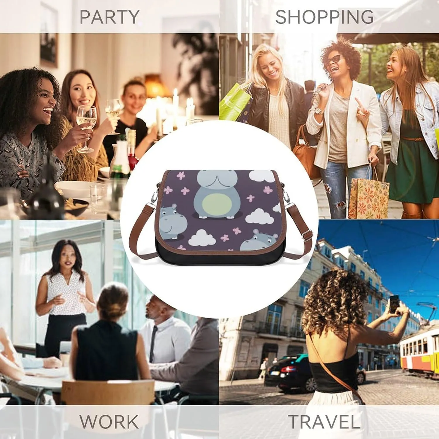 Women's Casual Crossbody Bag, Waterproof Leather Shoulder Purse Handbags for Work Travel