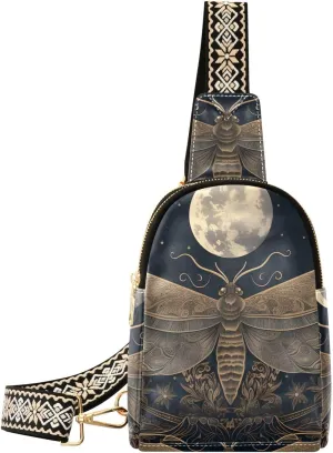 Womens Crossbody Bag Vintage Mystical Butterfly Print PU Leather Sling Bag with Adjustable Strap Zipper Closure Water Resistant