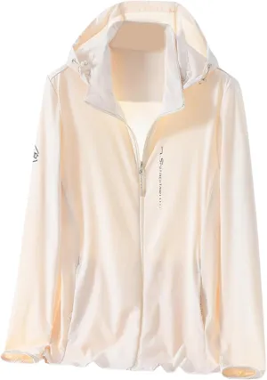 Women's Elegant Pure Color Seafront UV Sunwear Hooded Zipper Going Out Travel Wear Breathable Long-sleeved Coat