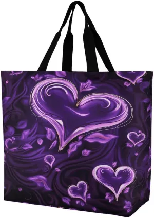 Women's Large-capacity Shoulder Shopping Bag Reusable Foldable Shopping Bags Purple Love Beach Bag