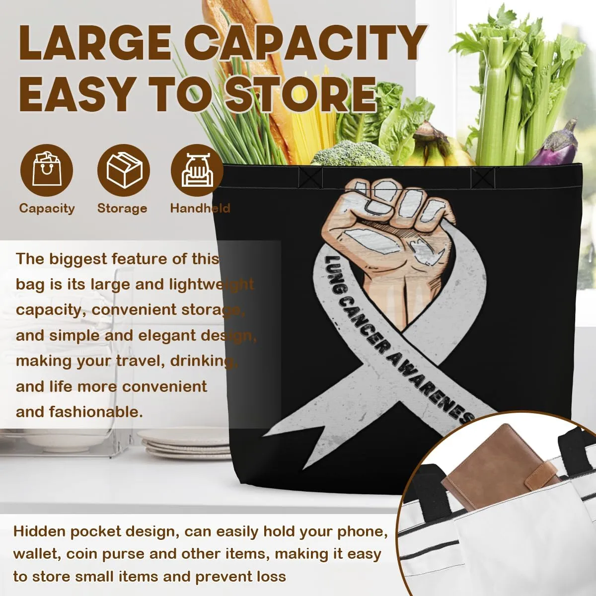 Women's Men Large Kitchen Reusable Grocery Bags Shoulder Bags With Zipper Beach Shopping Bag for Outdoors