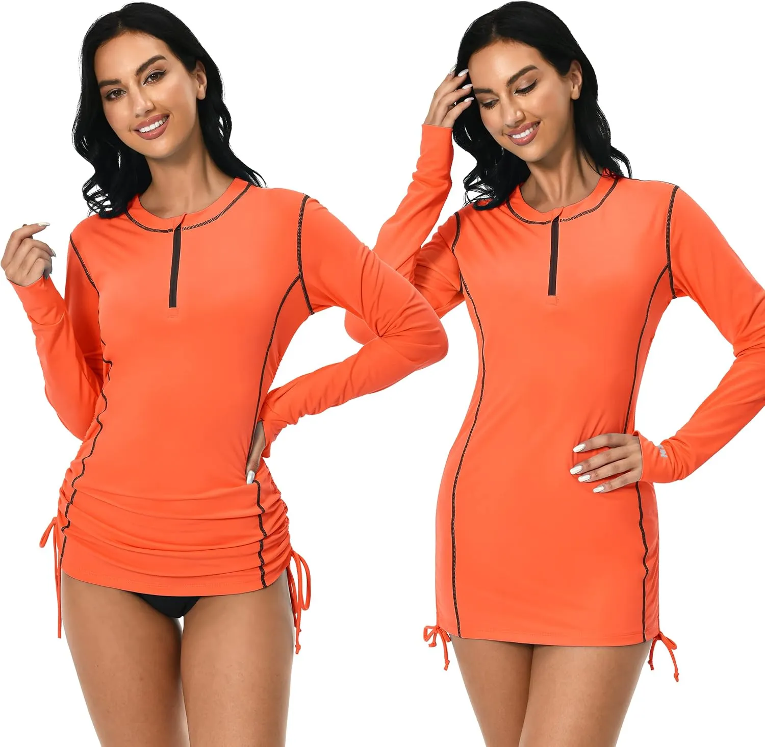 Womens Rash Guard UPF 50  UV Sun Protection Side Adjustable Long Sleeve Swim Shirt Half Zip Surfing Fishing Shirt