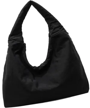 Women's Solid Color Draped Handbag Nylon Shoulder Bag Large Capacity Underarm Purse Slouchy Bag for Travel and Sports