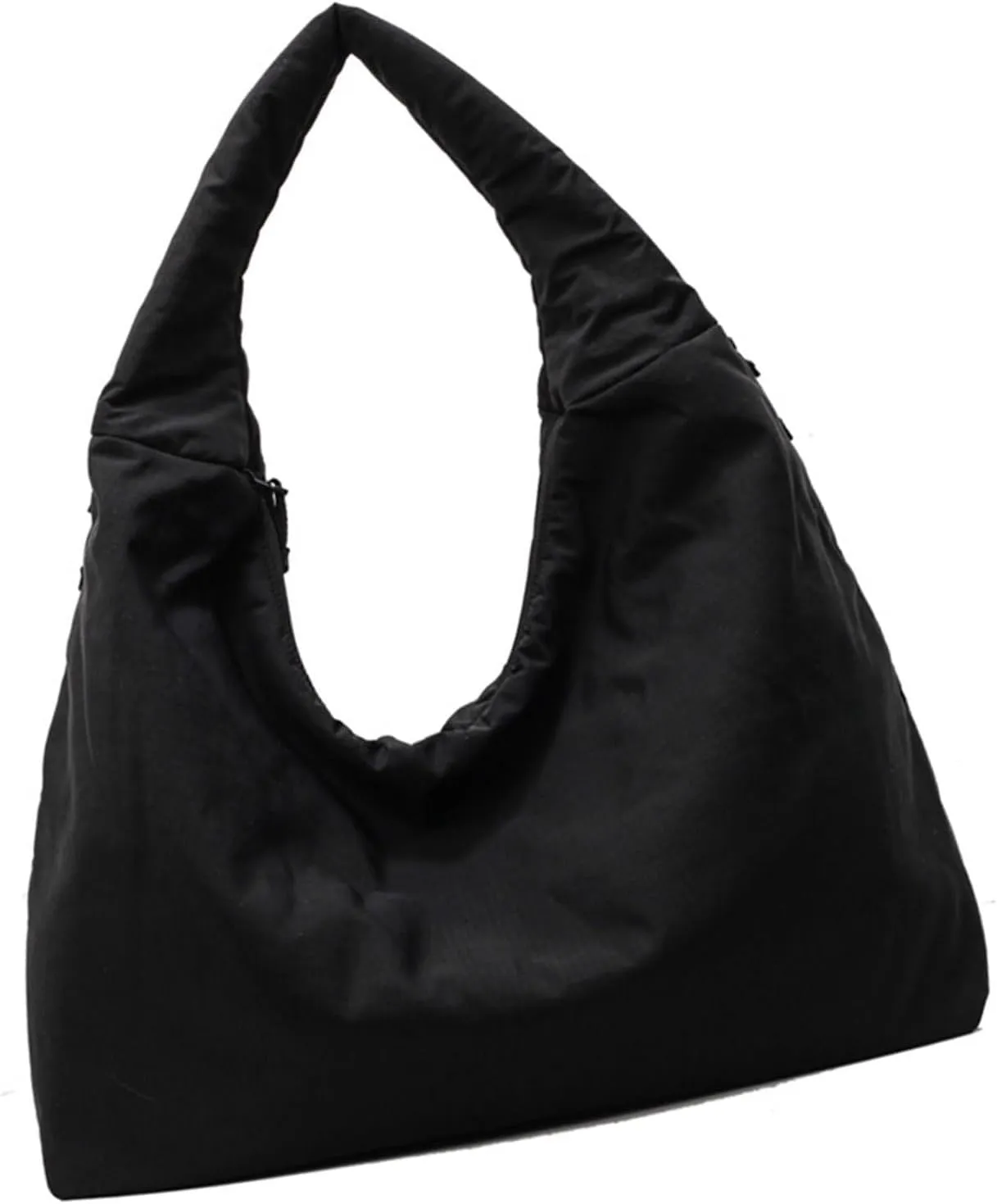 Women's Solid Color Draped Handbag Nylon Shoulder Bag Large Capacity Underarm Purse Slouchy Bag for Travel and Sports