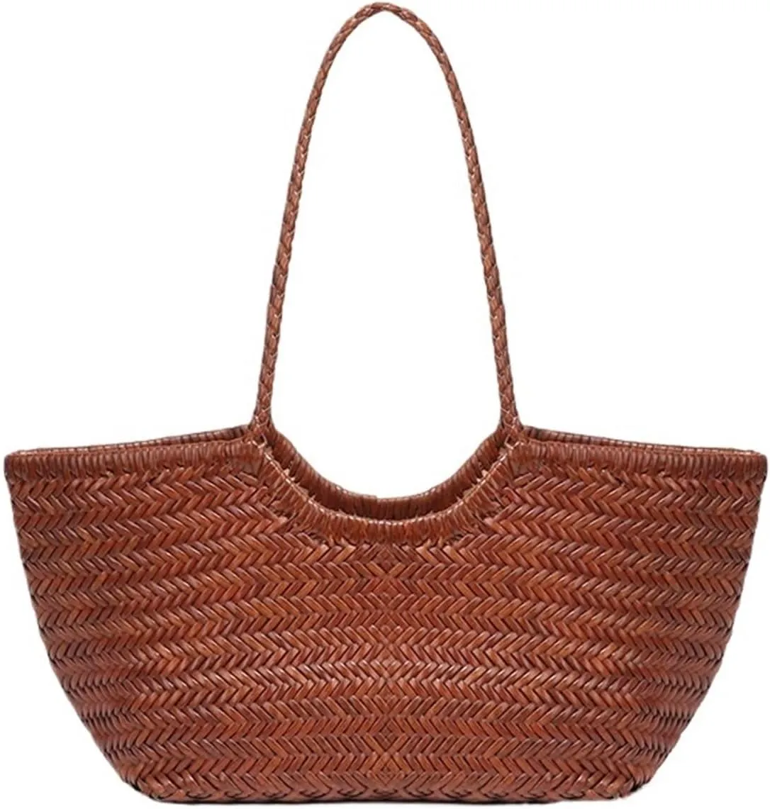 Women's Spring And Summer French Retro Tote Leather Woven Vegetable Basket Ins Irregular Shoulder Bag