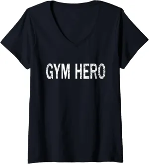 Womens Vintage Gym Hero Distressed Fitness Goals V-Neck T-Shirt